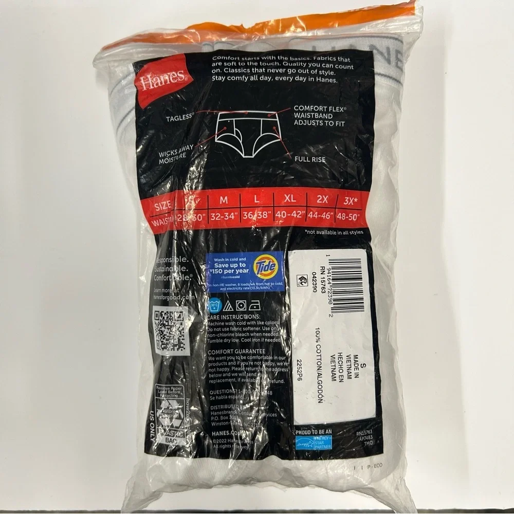 Hanes Small 28-30” tagless mens briefs Value Pack 6‎ White NWT